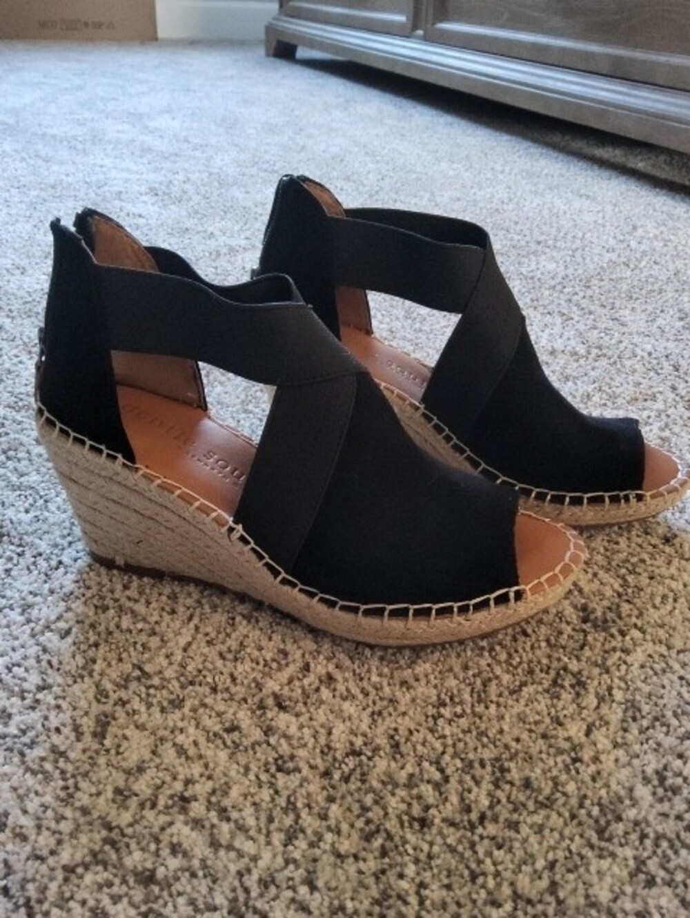 Gentle Souls Black Brand, Open-Toe Espadrille Sandals/Crossover Elastic Strap
